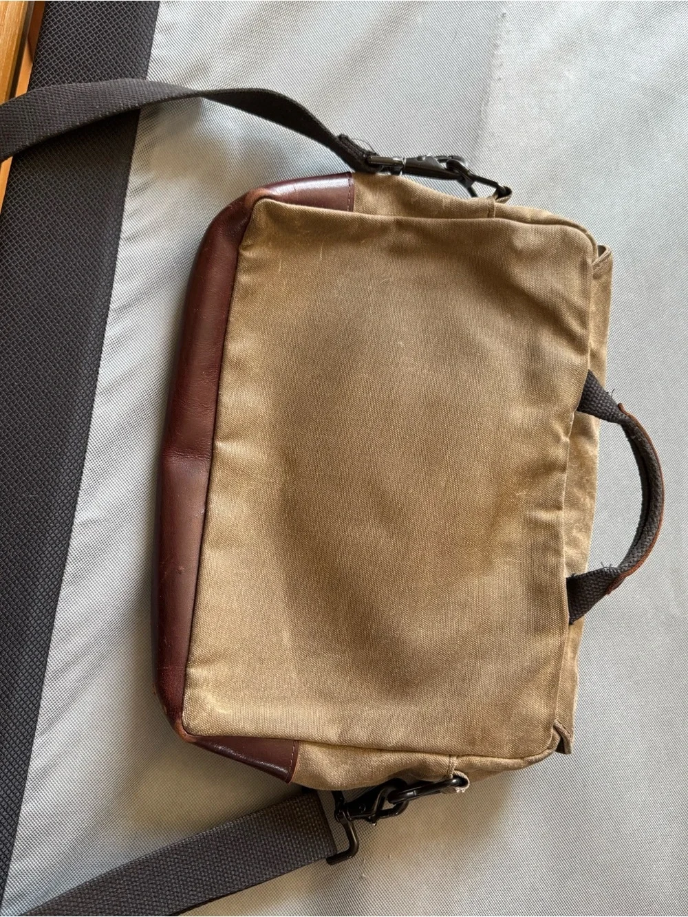Canvas Messenger Bag with Brown Leather Trim - NutSac